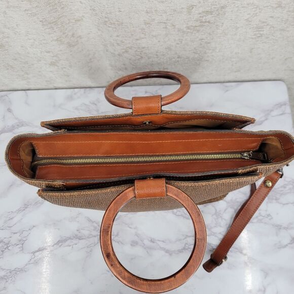 Patricia Nash Mariola Raffia Tote Bag in Tobacco Brown Woven Handbag Crossbody - Picture 6 of 13